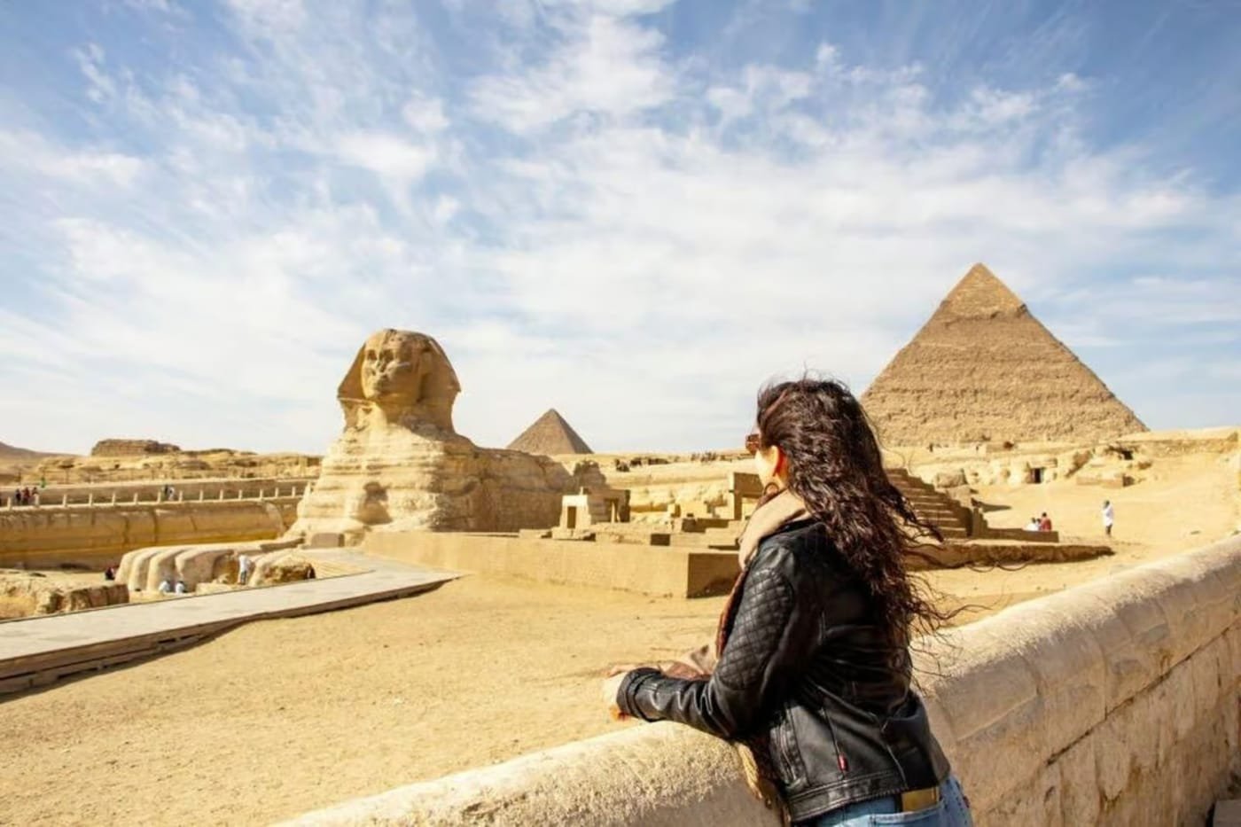 Giza Sphinx and pyramid panoramic view