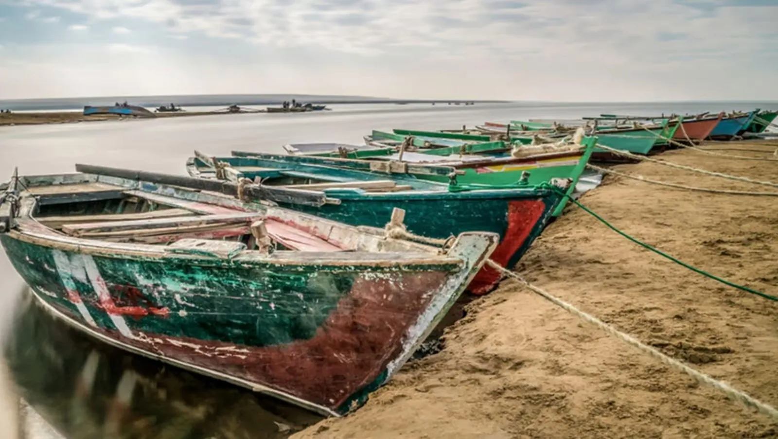 Fishing boats on the lake shore
