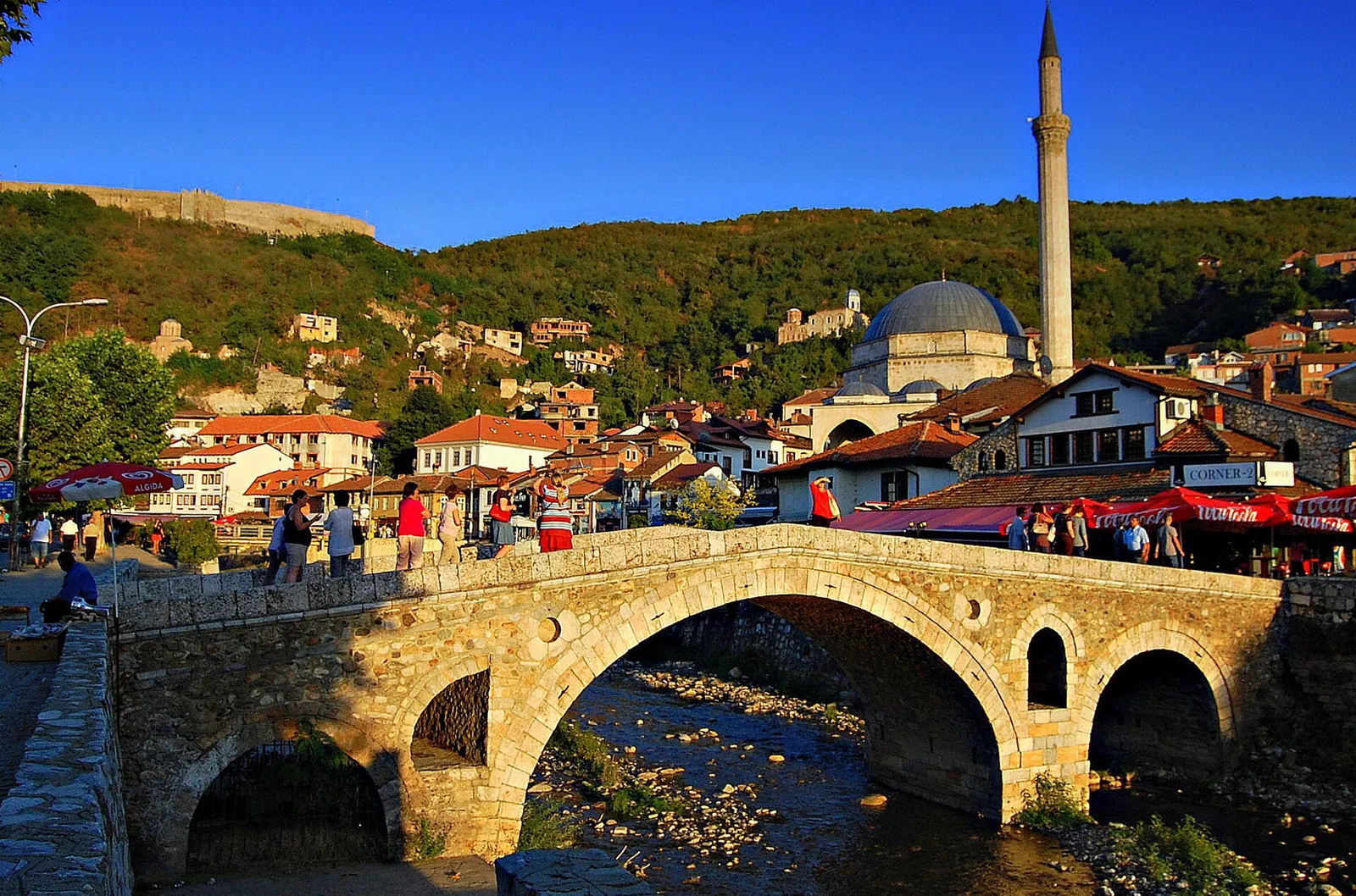 The Ottoman stone bridge and Sinan Pasha Mosque in Prizren, Kosovo