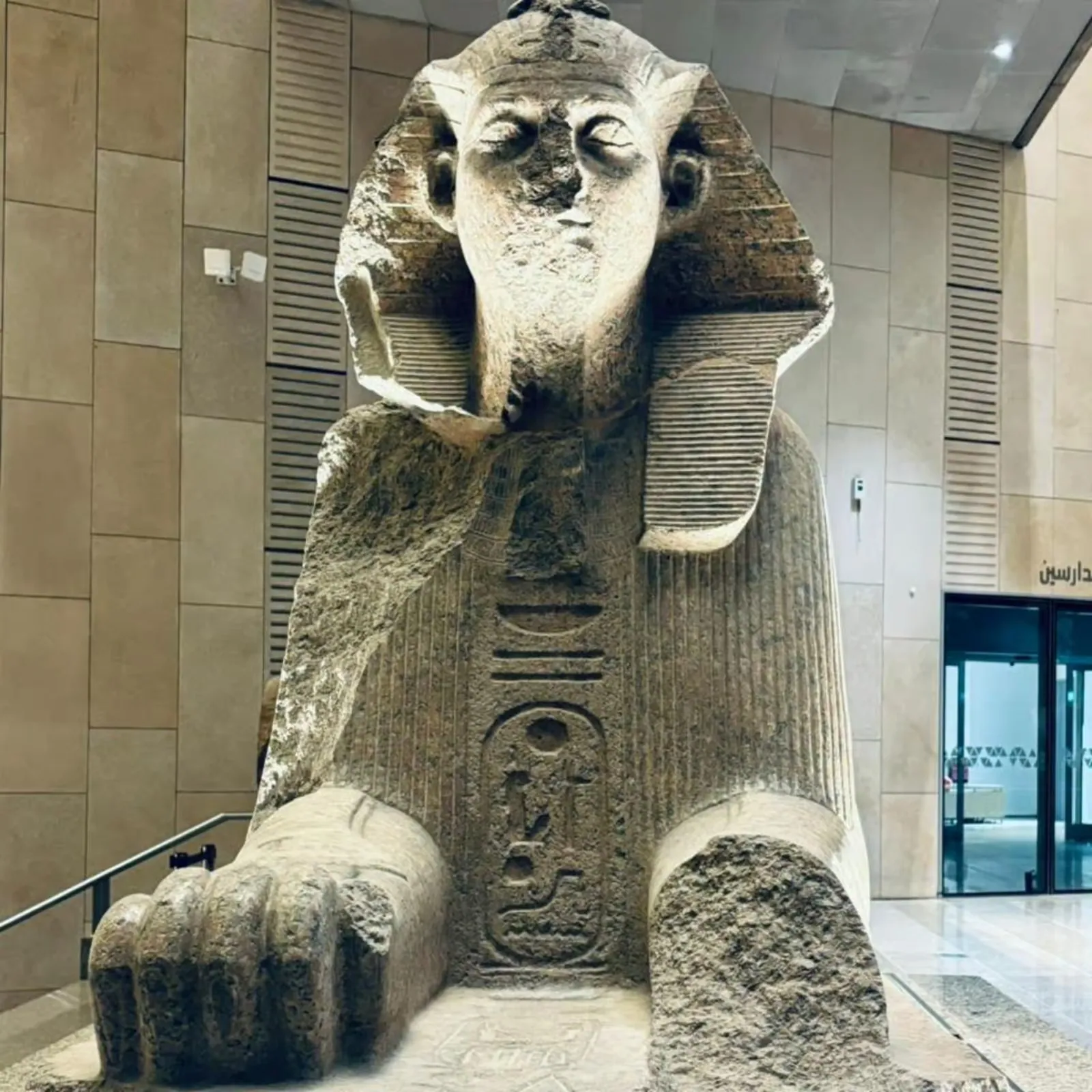 A colossal pharaonic statue at the Grand Egyptian Museum