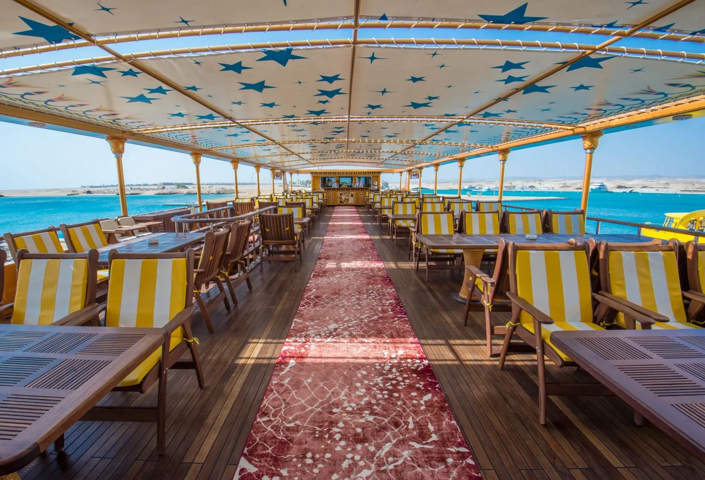 The star-canopied sun deck of the Nefertari