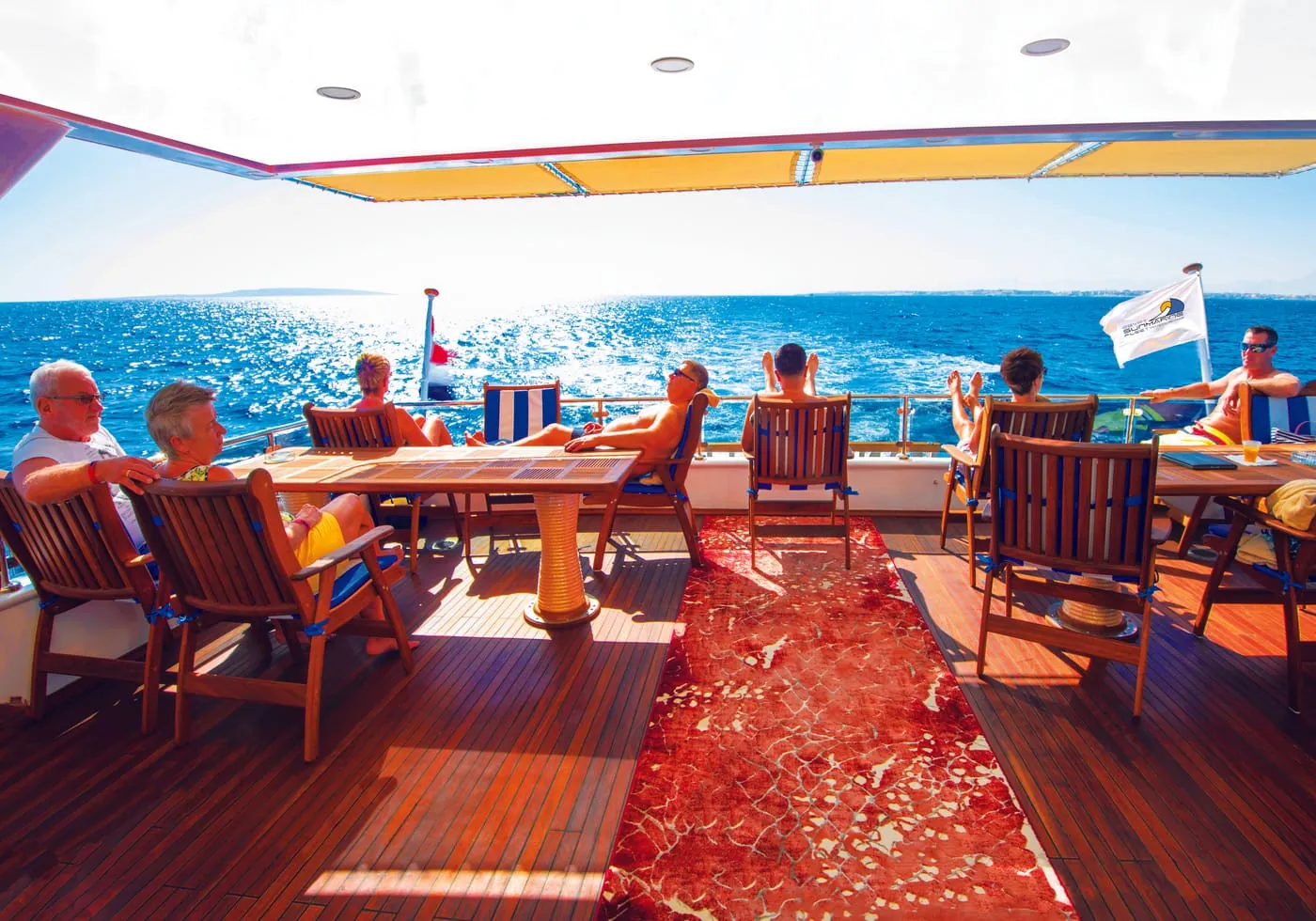 The shaded upper deck of the VIP Cruise boat