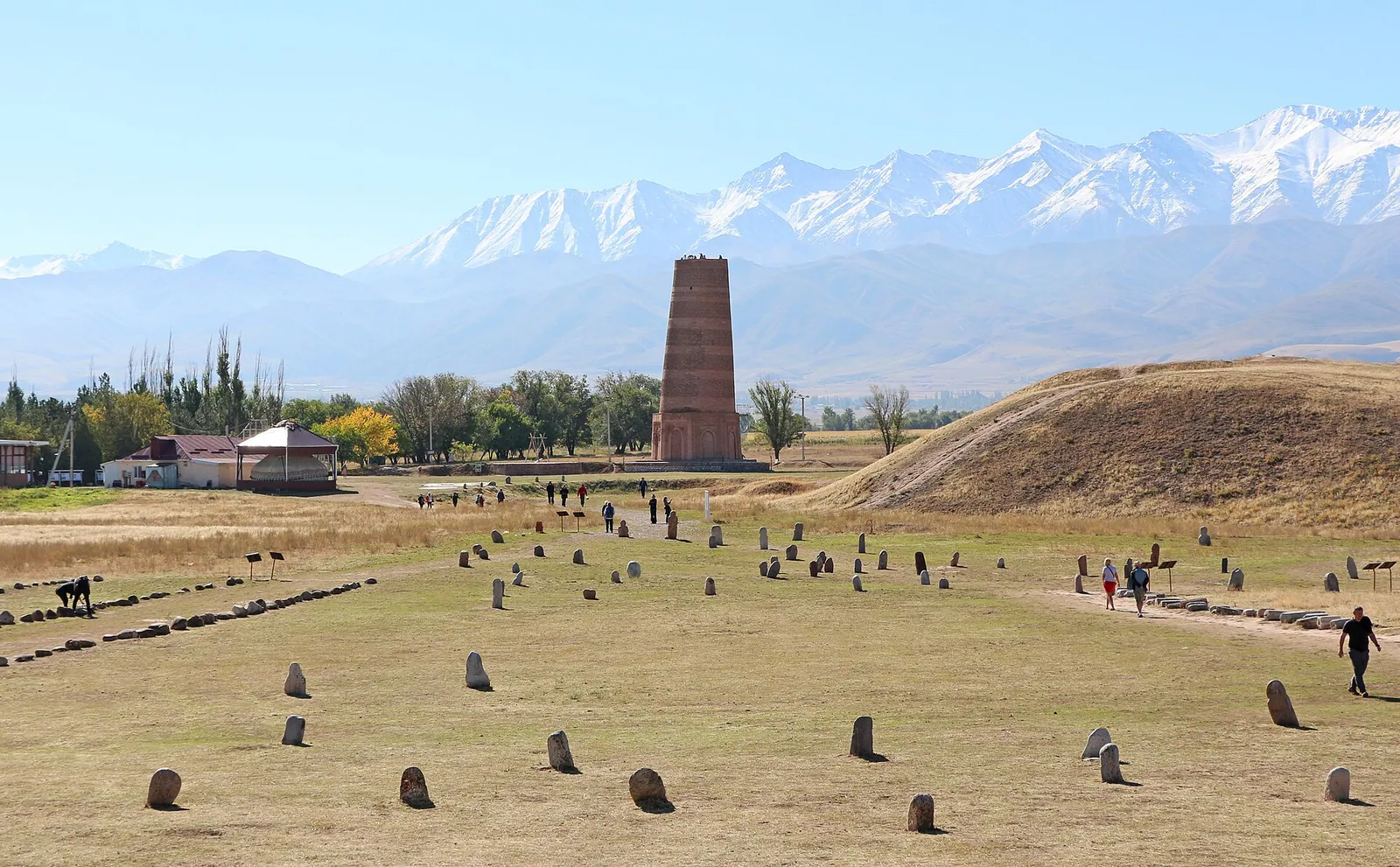 The Burana Tower and its balbal stones near Tokmok, Kyrgyzstan