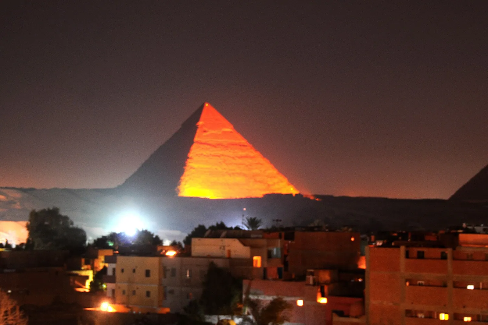 The Great Pyramid lit at night